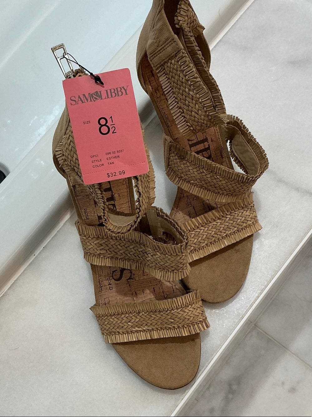 Sam & Libby Tan Braided Wedge Sandals size 8 1/2 Raffia